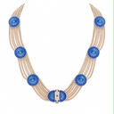 Vintage-Inspired Cobalt Blue Enamel Medallion Choker and Tassel Earrings Set, Silver Tone