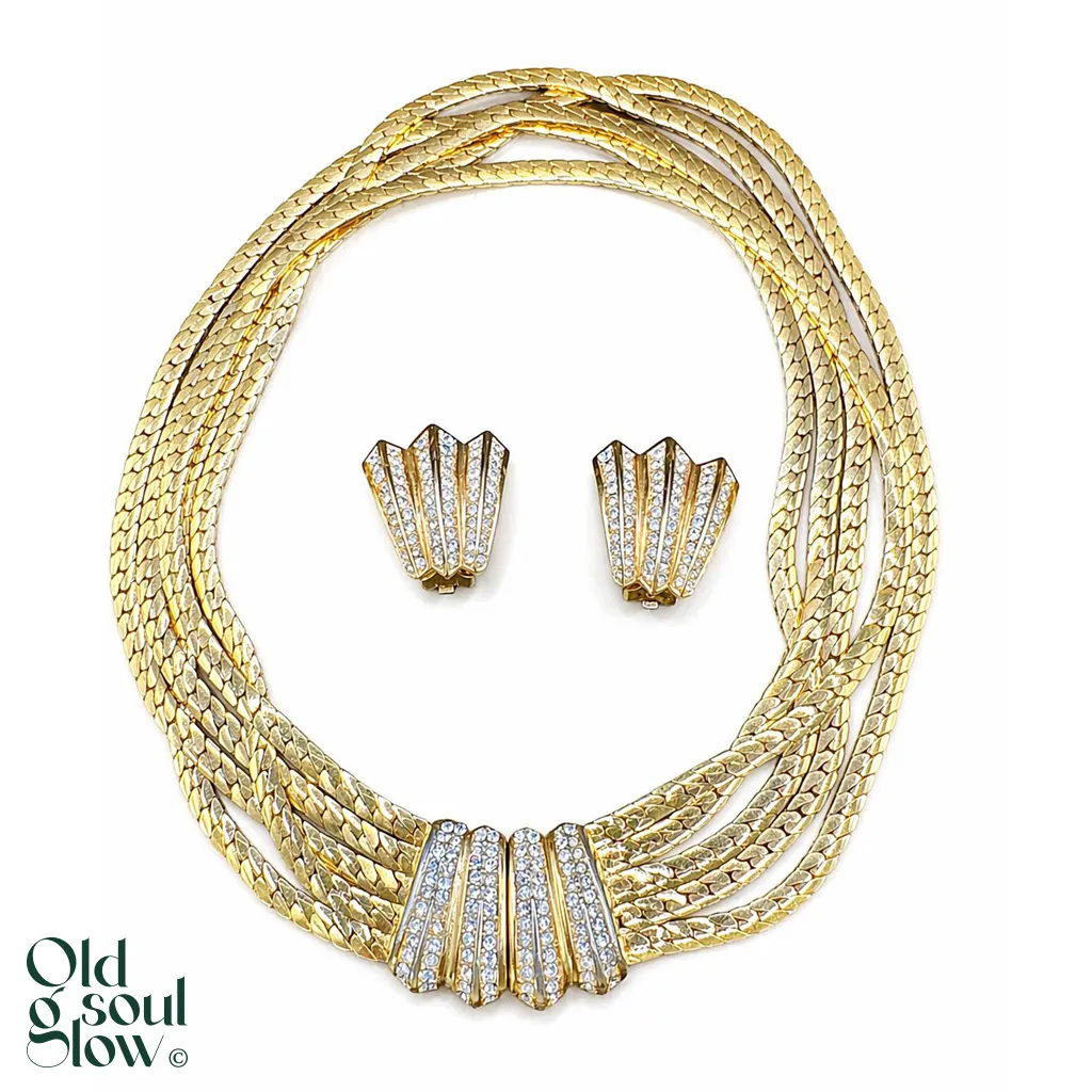 Christian Dior Vintage Blue Rhinestone Necklace and Earrings Set