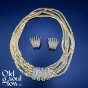Vintage Christian Dior Blue Rhinestone Gold Tone Necklace & Earrings Set