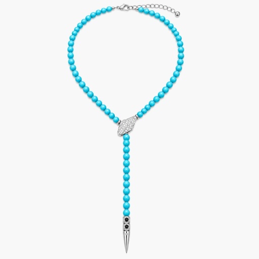 Vintage-Inspired Turquoise Bead Snake Lariat Necklace, Silver Tone
