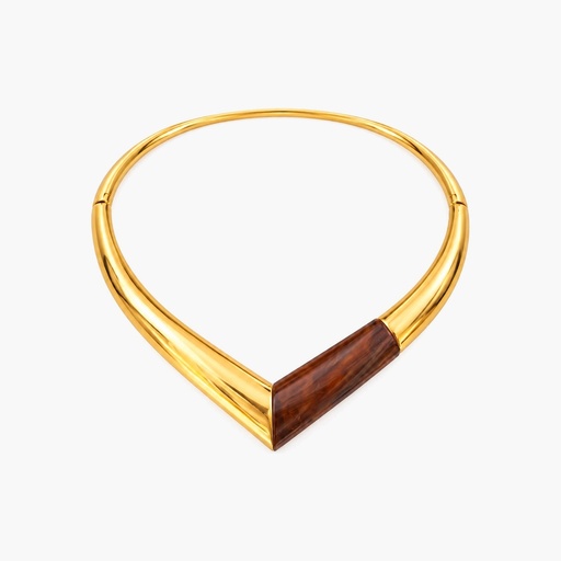 Givenchy Vintage Gold Tone V-Shaped Collar Necklace with Brown Enamel Accent