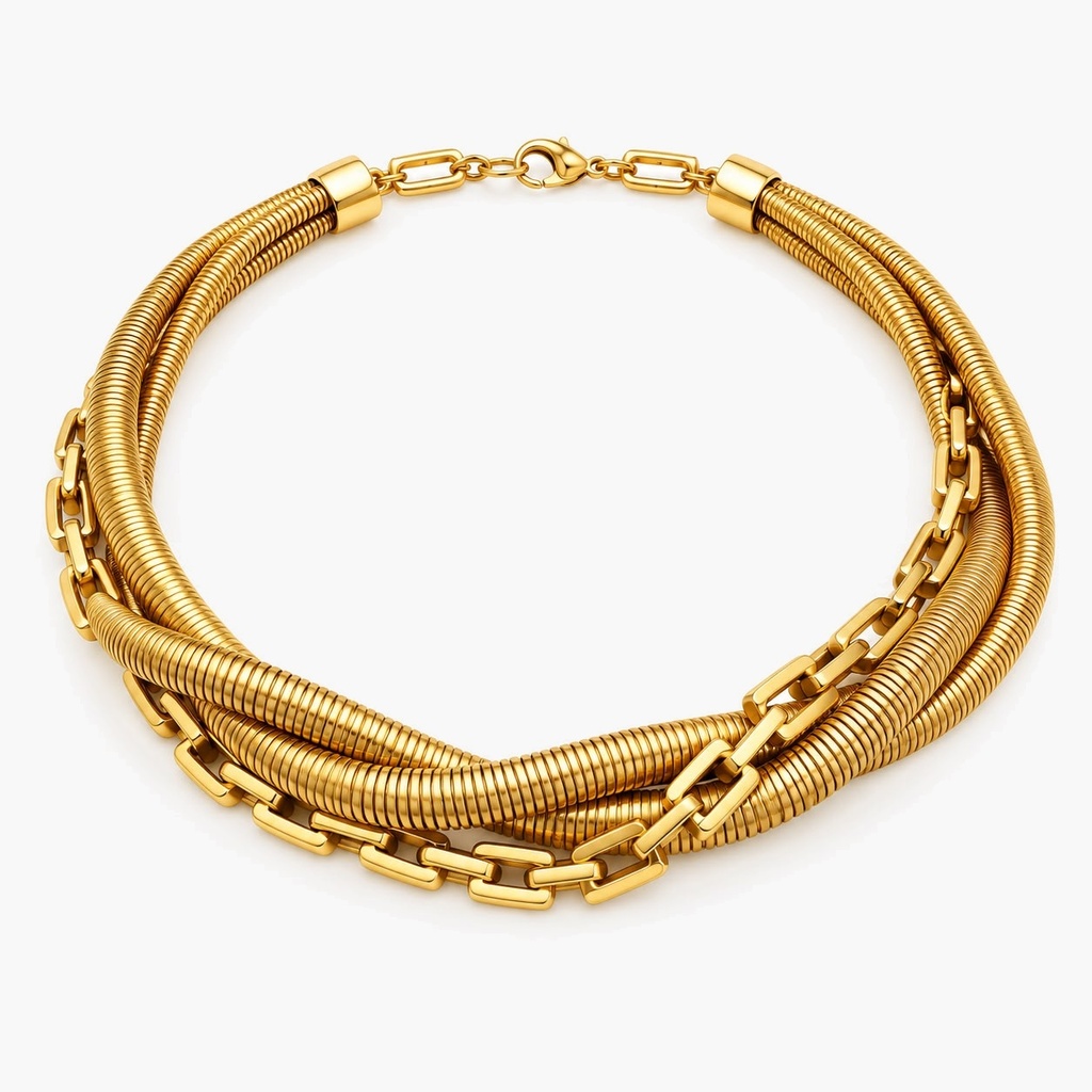 Vintage-Inspired Twisted Snake and Link Chain Layered Necklace