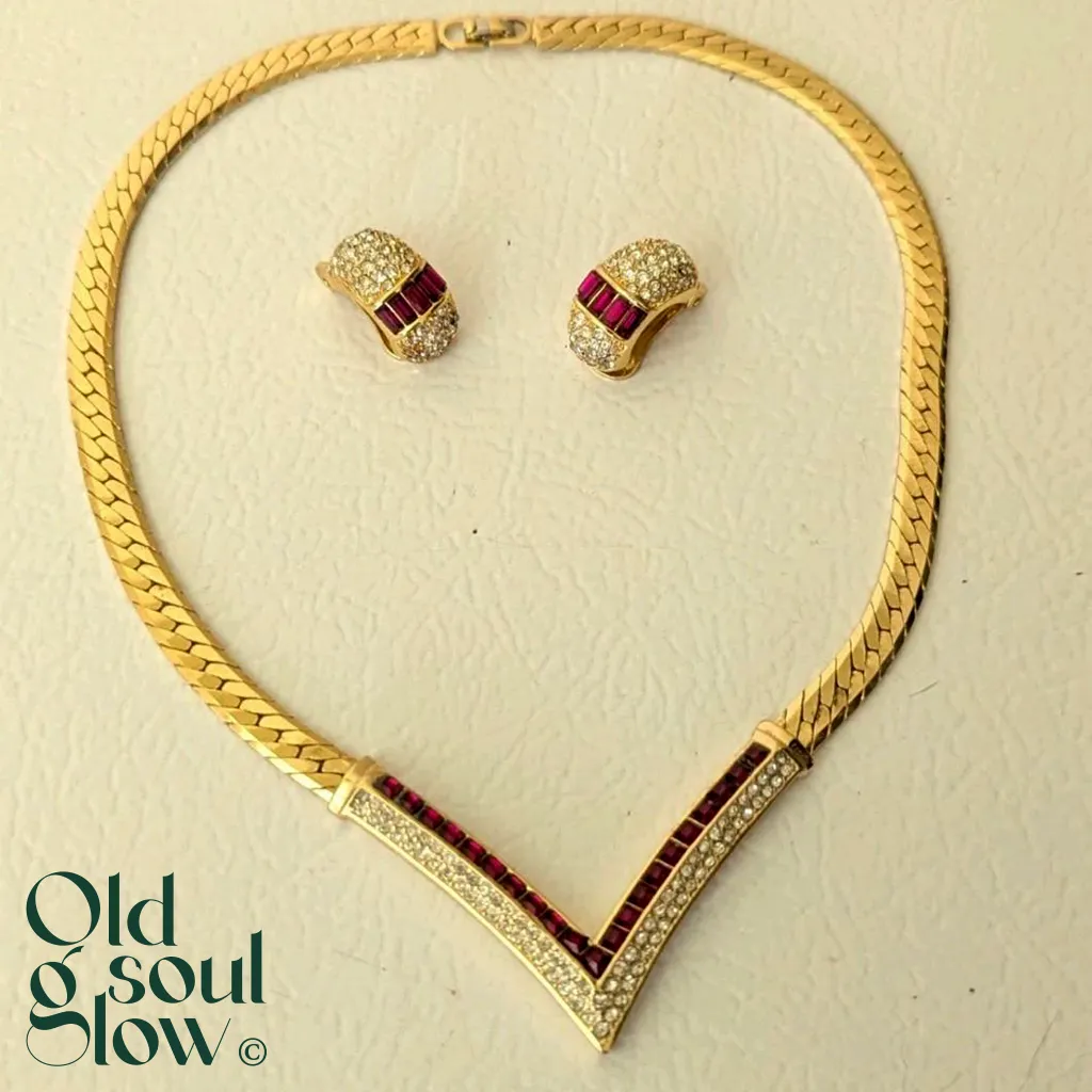 Christian Dior Vintage V Choker Necklace and Earrings Set