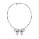 Christian Dior Vintage Crystal Ribbon Bow Necklace, Silver Tone