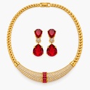 Christian Dior Vintage Pavé Crystal and Ruby Red Necklace and Clip-On Earrings, Gold Tone