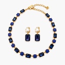 Oscar de la Renta Vintage Blue Crystal Necklace and Purple Crystal Clip-On Earrings, Gold Plated