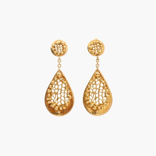 Vintage Gold-Plated Sterling Silver Openwork Teardrop Drop Earrings