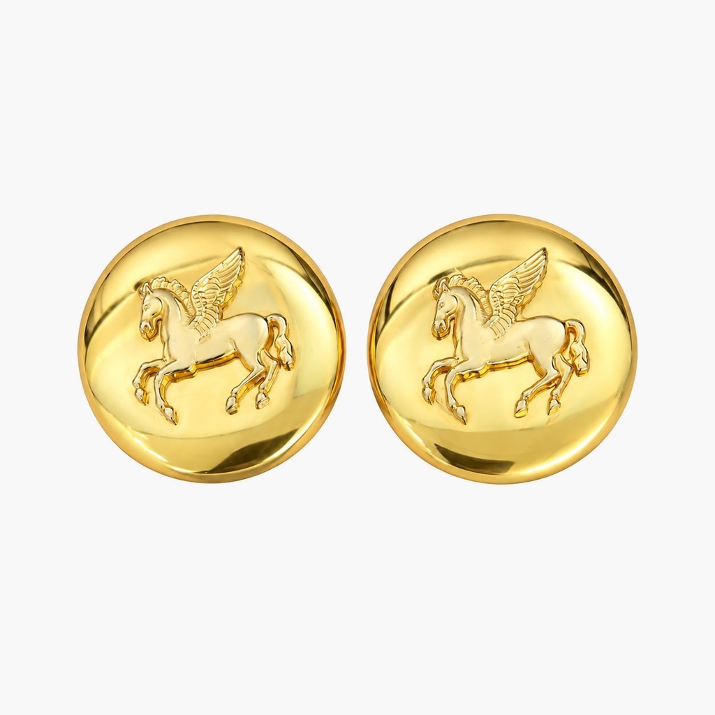 Hermès Vintage Pegasus Round Clip-On Earrings, Gold Plated