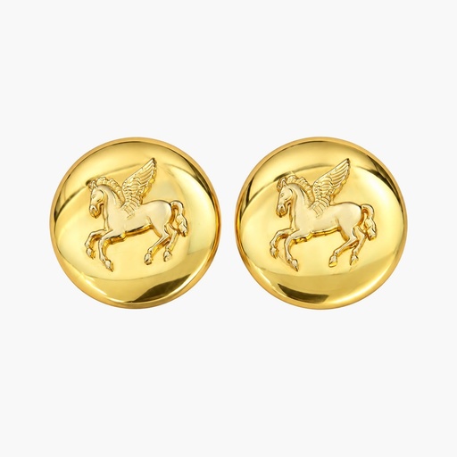 Hermès Vintage Pegasus Round Clip-On Earrings, Gold Plated