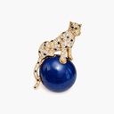 Carolee Vintage 1980s Panther on a Blue Enamel Ball Brooch, Gold Tone