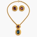 Christian Dior Vintage Purple and Blue Crystal Medallion Pendant Necklace and Pierced Stud Earrings, Gold Plated