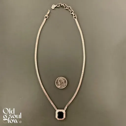 Christian Dior Vintage Art Deco Silver and Black Pendant Necklace