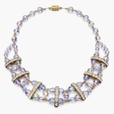 Vintage Art Deco Iris Glass Bead and Rhinestone Bar Collar Necklace, Gold Tone