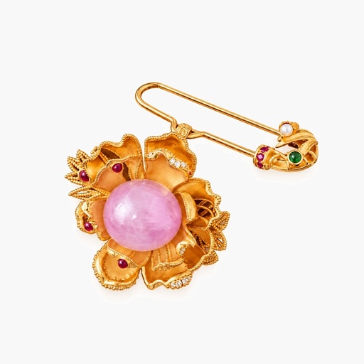 Vintage Inspired Lavender Quartz Flower Safety Pin Brooch, Gold Plated Silver
