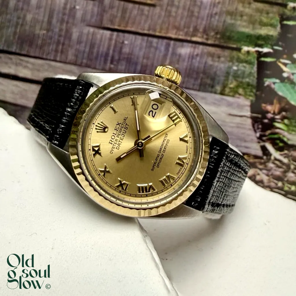 Rolex Ladies Datejust Two Tone Champagne Roman Dial Watch