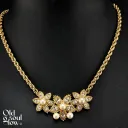 Vintage Christian Dior Gold Pearl & Crystal Floral Necklace
