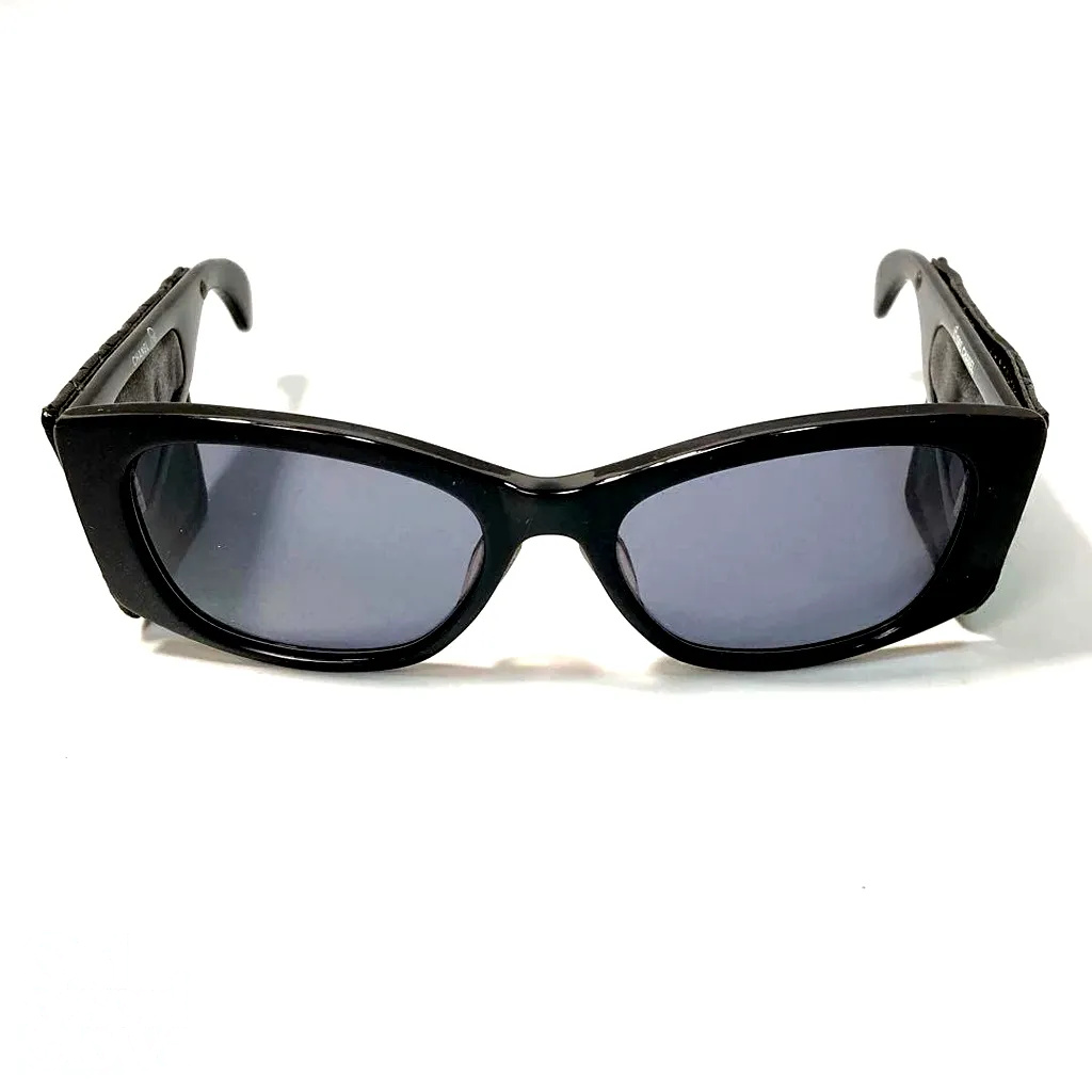Black Leather-Accented Statement Sunglasses by Chanel