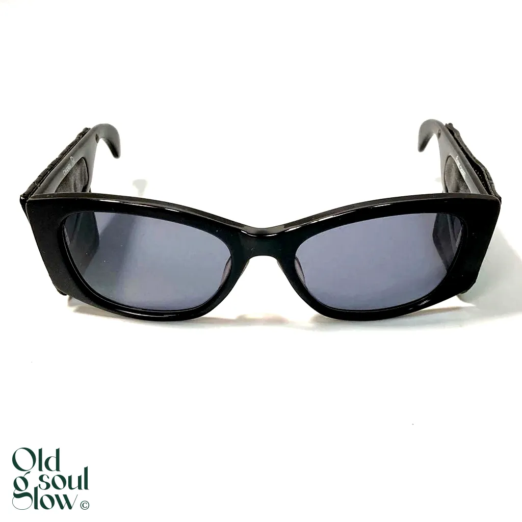 Black Leather-Accented Statement Sunglasses by Chanel