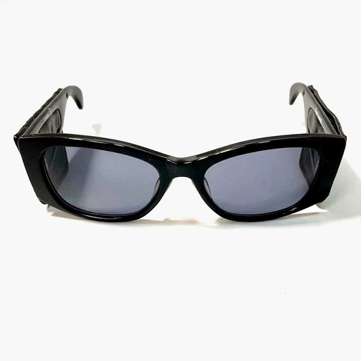 Black Leather-Accented Statement Sunglasses by Chanel