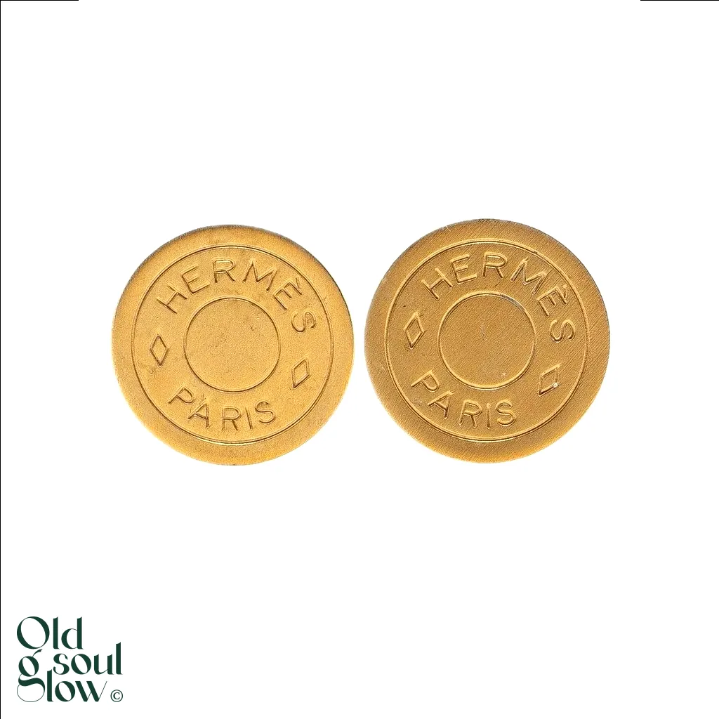 Gold-Tone Signature Medallion Clip Earrings by Hermès
