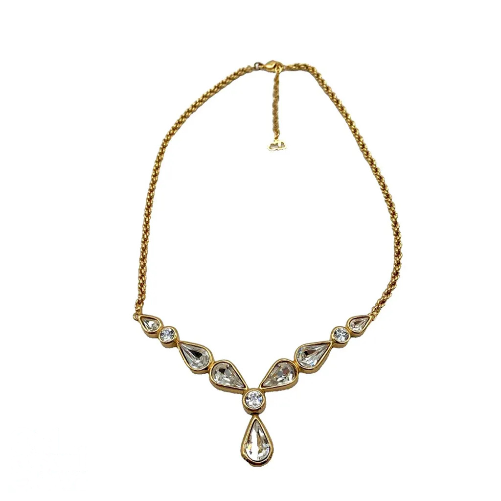 Gold-Tone Crystal Drop Statement Necklace by Christian Dior