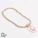 Sterling Silver Beaded Chain Necklace with Pink Gemstone Accent