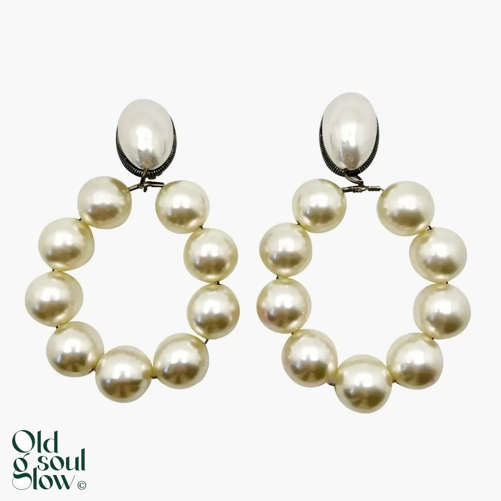 Jennifer Gibson Oversized Vintage Hoop Earrings with Mabé Pearl Accent