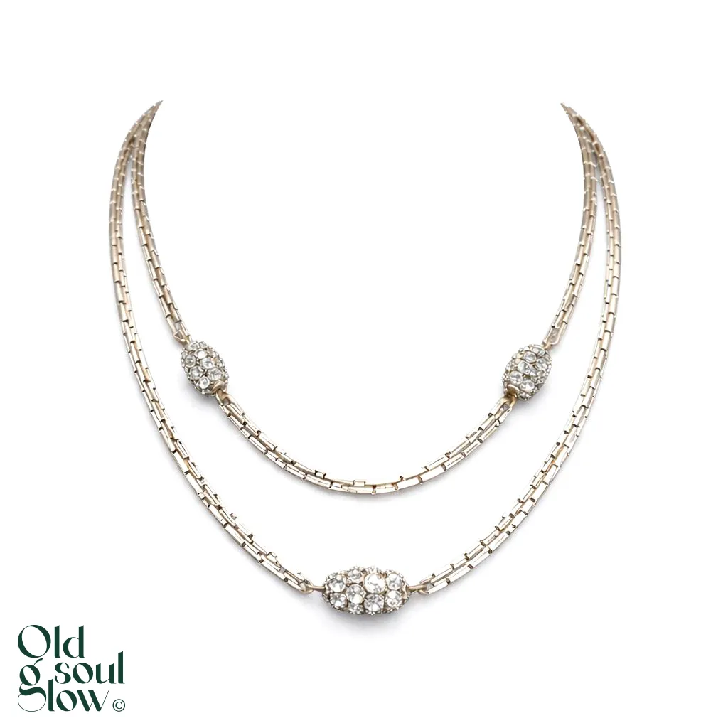Long Crystal-Accented Chain Necklace in Silver Tone by Christian Dior