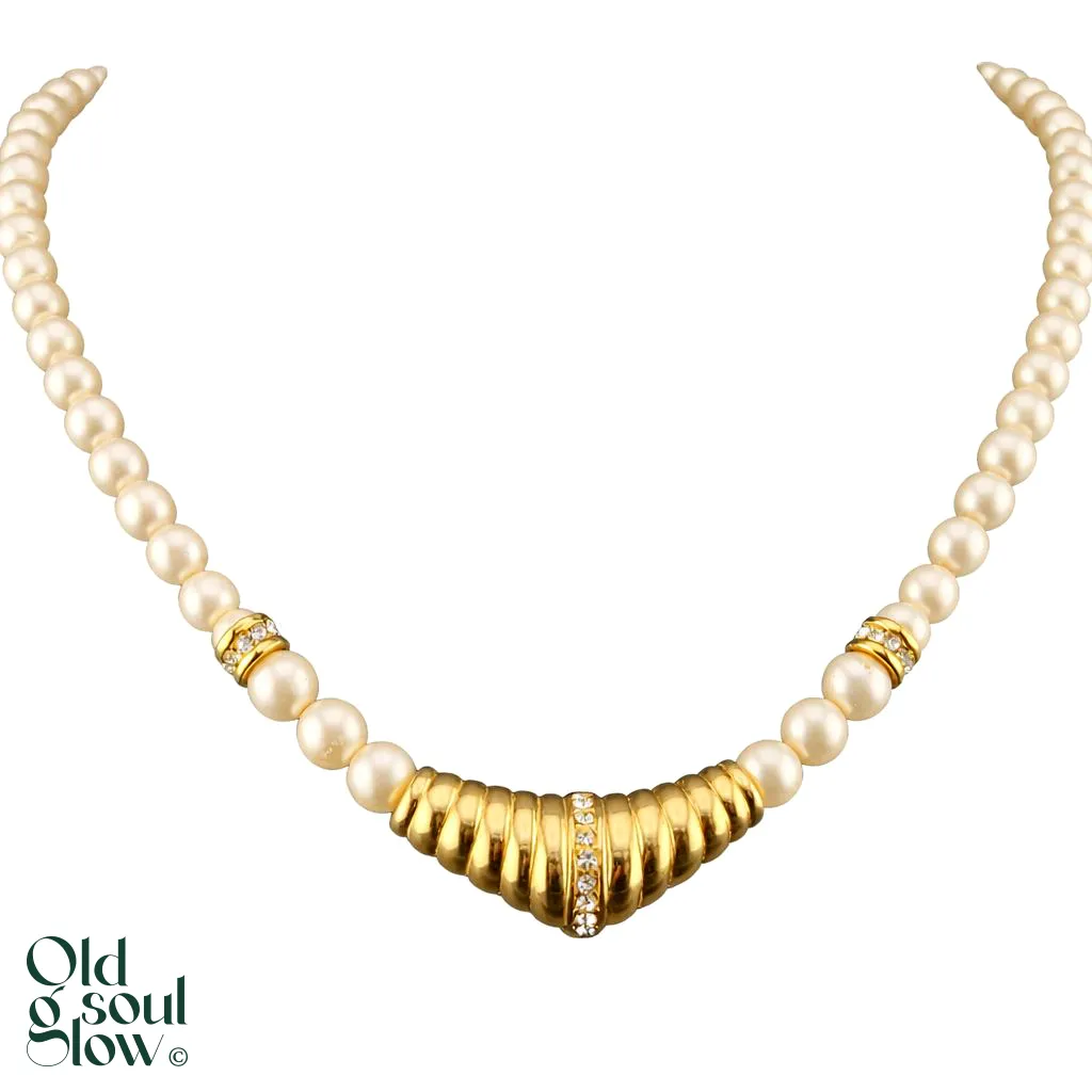 Pearl & Crystal Collar Necklace in Gold Tone by Christian Dior