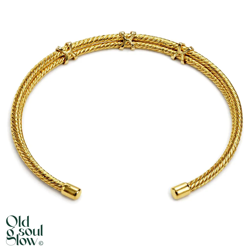 Vintage Charriol Two-Tone Gold & Stainless Steel Double Cable Choker Necklace