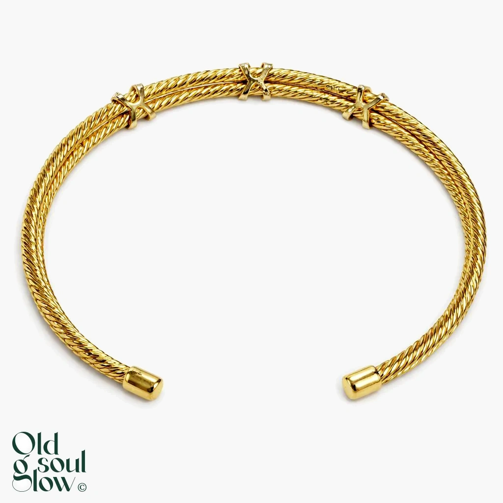 Vintage 1990s Italian Gilt Collar with Pavé X Motifs