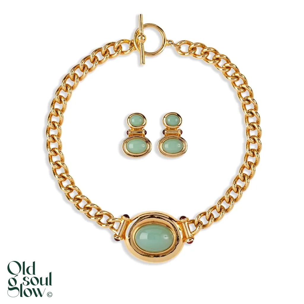 Susan Caplan Vintage 1980s Cabochon Necklace & Earrings Set