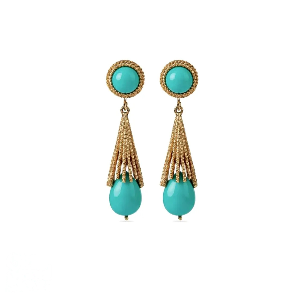 Avon Vintage 1970s Turquoise & Gold Dangle Clip-On Earrings