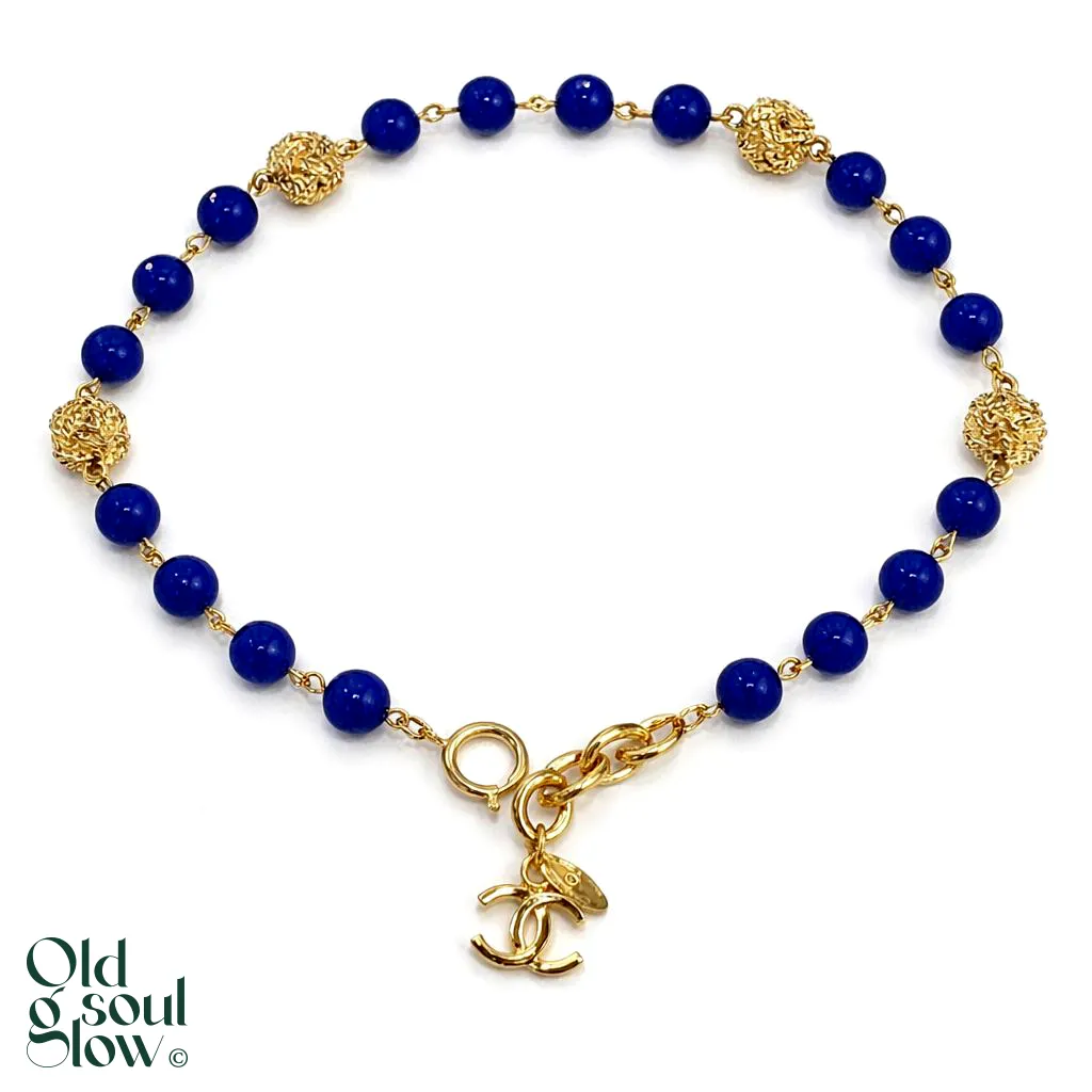 Authentic Vintage Gripoix Choker Necklace Blue & Gold