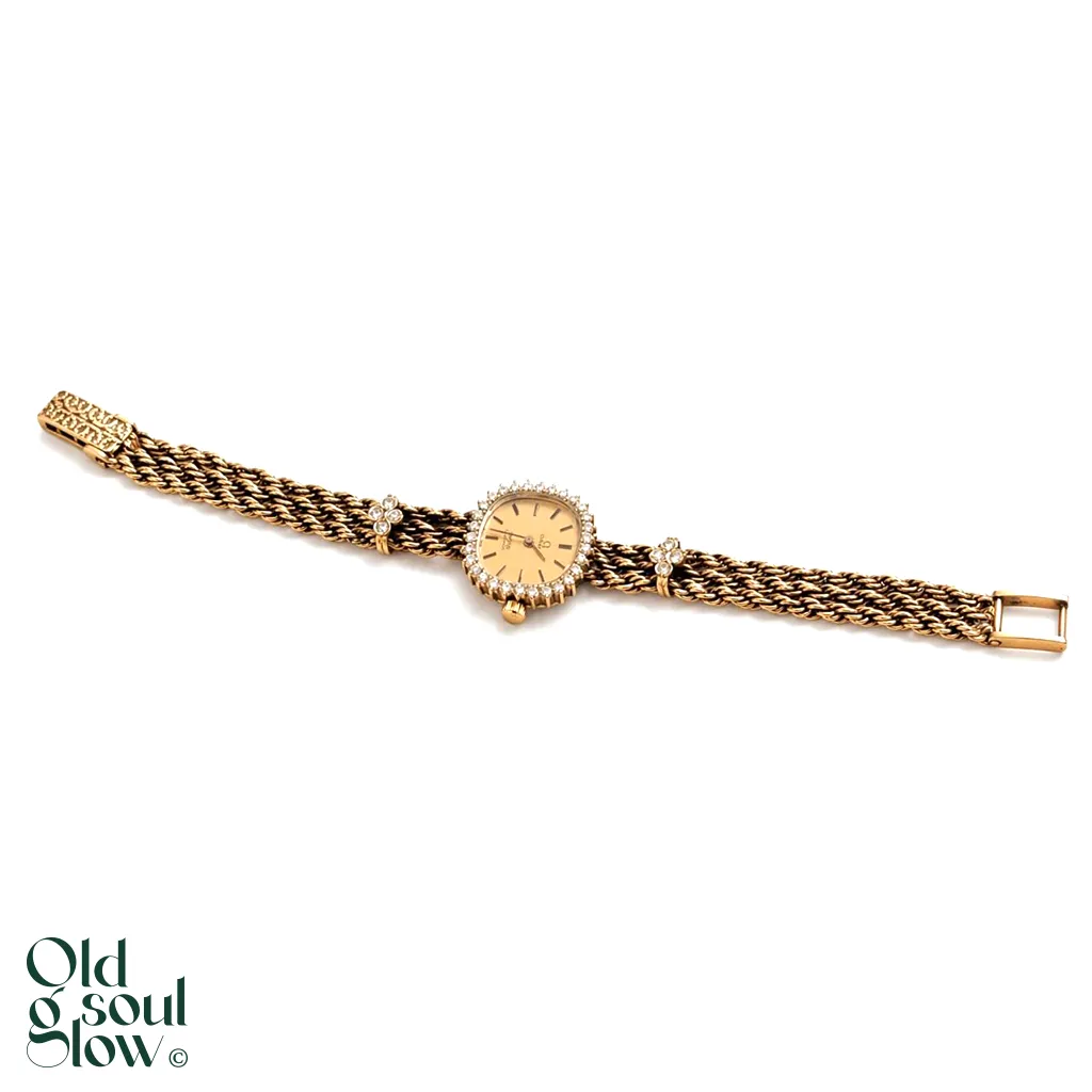 Rare Vintage Diamond Ladies Quartz WatchGold on Silver