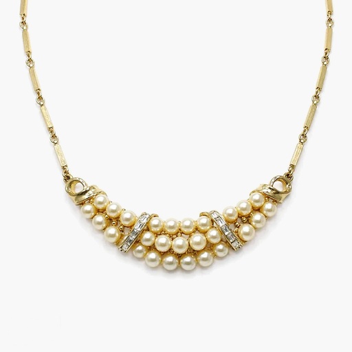 Coro Vintage 1940s Faux Pearl & Rhinestone Choker, Gold Plated