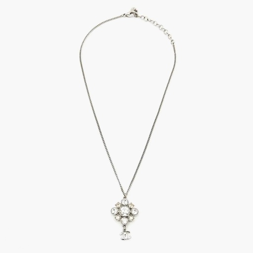 Vintage Silver Crystal Flower Pendant Necklace, With Original Box