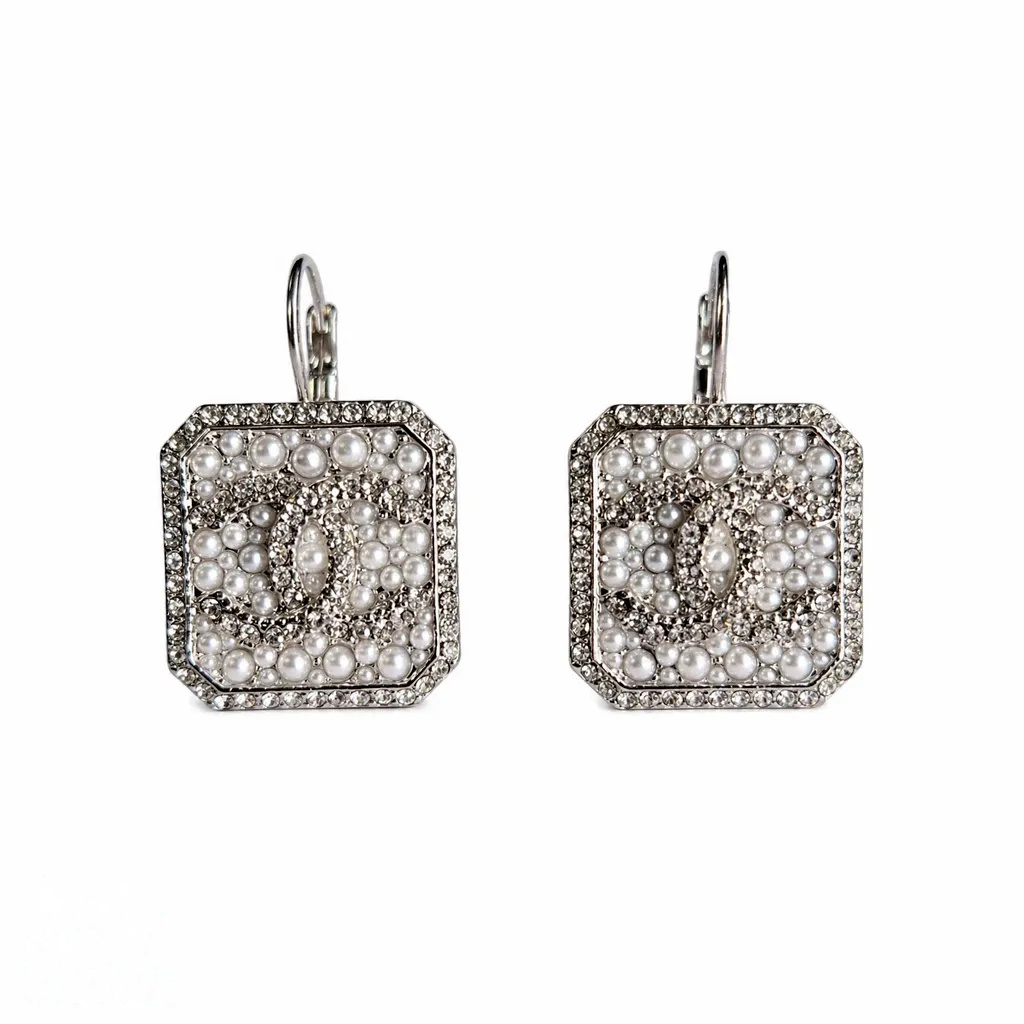Vintage 1980s French Pearl & Crystal Pierced Earrings