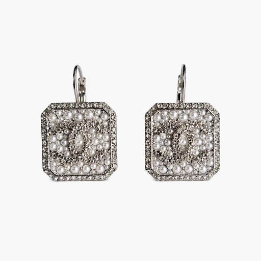 Vintage 1980s French Pearl & Crystal Pierced Earrings