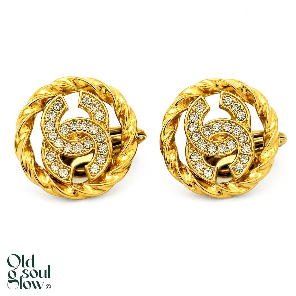 Vintage Gold Tone Rhinestone Clip-On EarringsIconic Design
