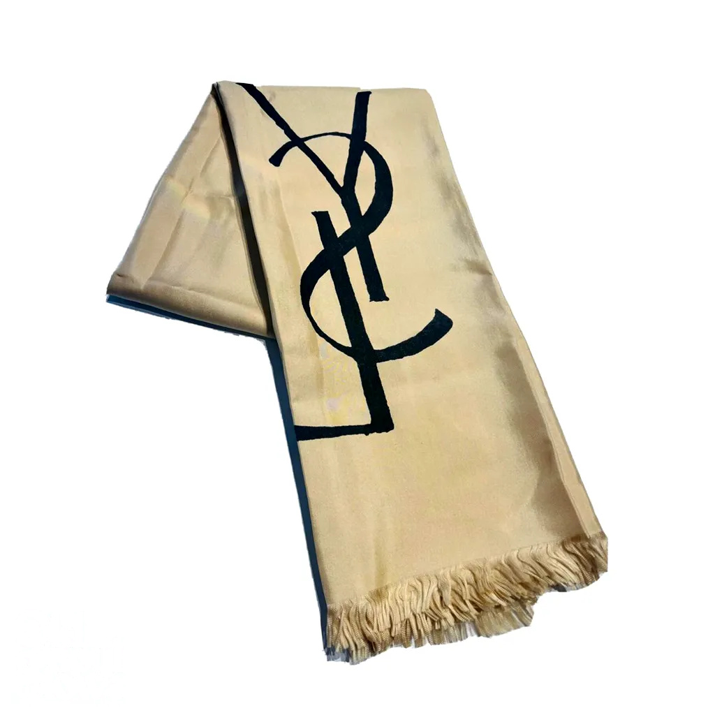 Yves Saint Laurent Vintage Beige Silk Scarf / Shawl