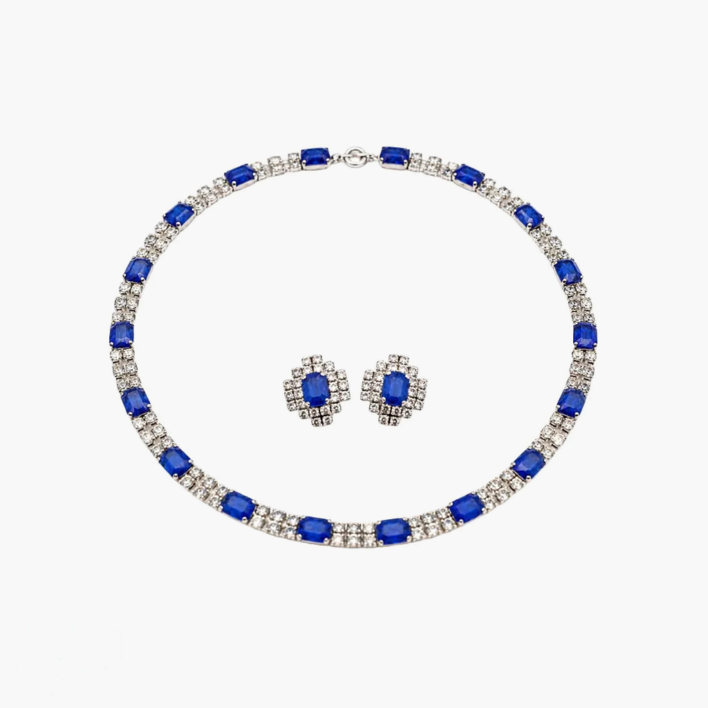 Vintage Christian Dior Germany Sapphire Blue Crystal Set