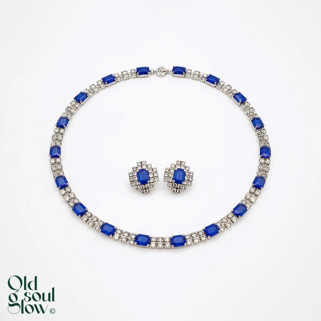 Vintage Christian Dior Germany Sapphire Blue Crystal Set