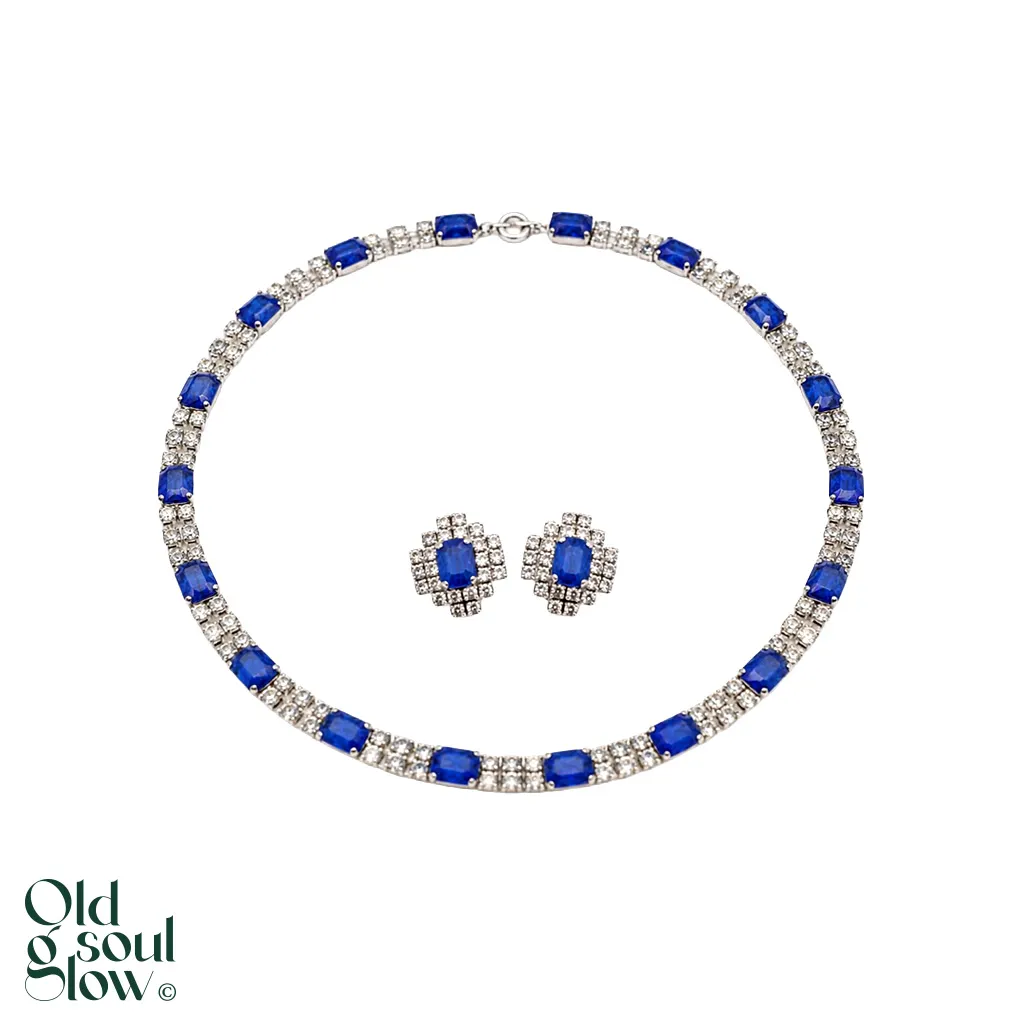 Vintage Christian Dior Germany Sapphire Blue Crystal Set